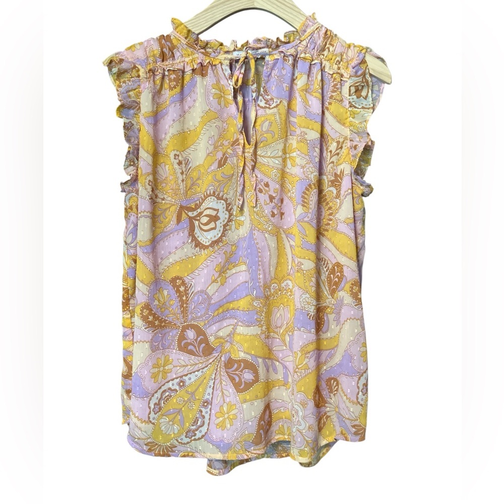 Maison D’Amelie Pastel Paisley Ruffle Sleeve Blouse Size L